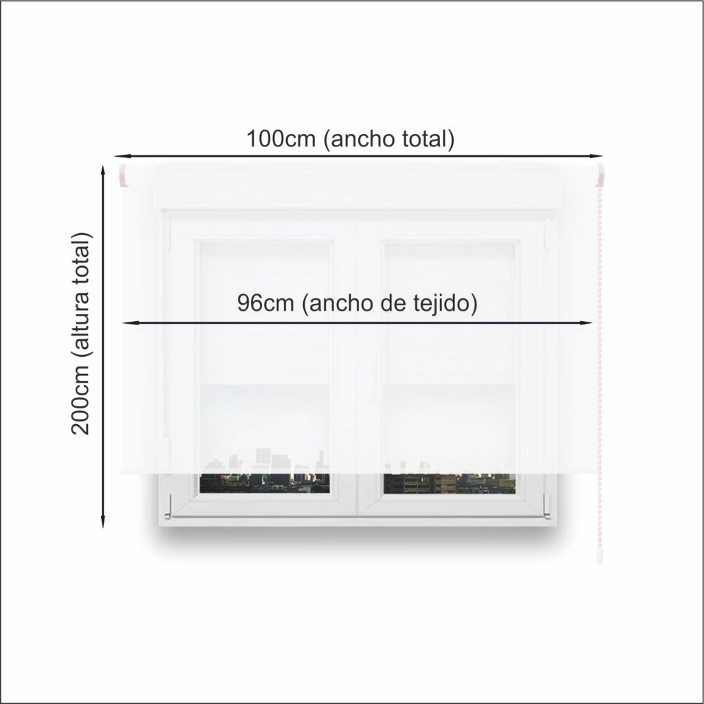 Cortina Enrollable 140 cm Ancho x 200 cm Alto - Color Blanco Lino Con  Mecanico Negro
